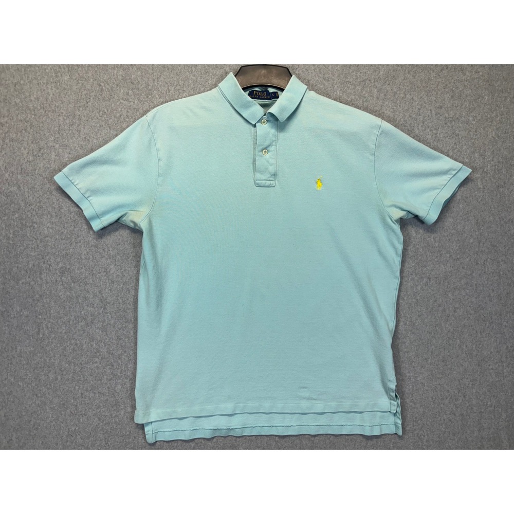 Polo Ralph Lauren Mens Large Light Blue Short Sleeve Pique Polo Yellow Pony